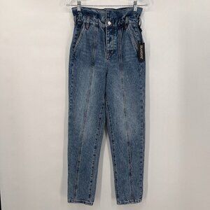 BLANK YNC Women's Denim Paperbag Straight Leg Jeans Size 24 NWT